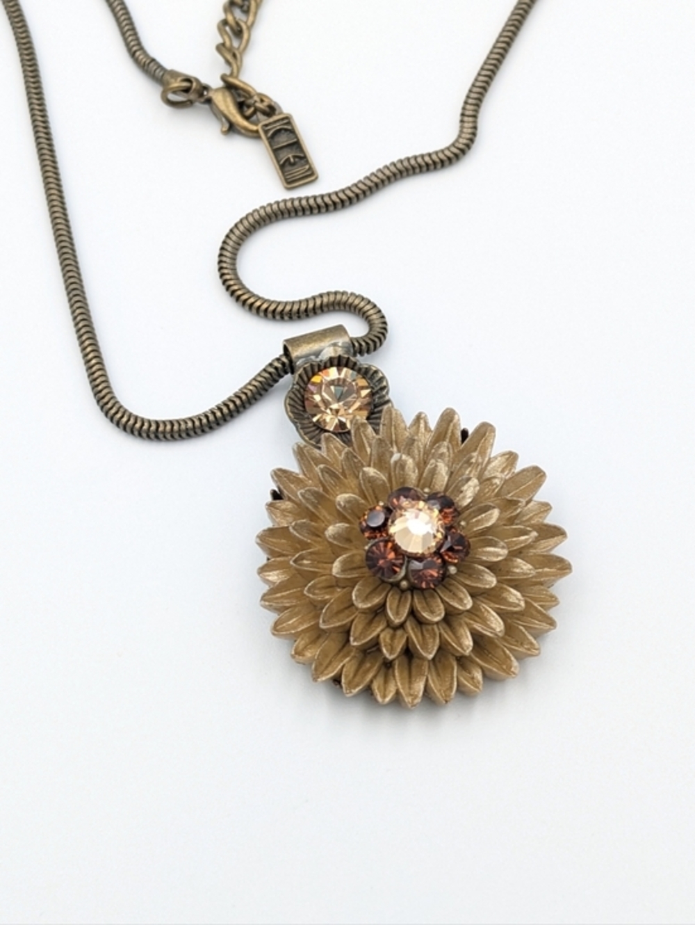 Vintage KIEN signed modernist flower pendant necklace with rhinestones Canada